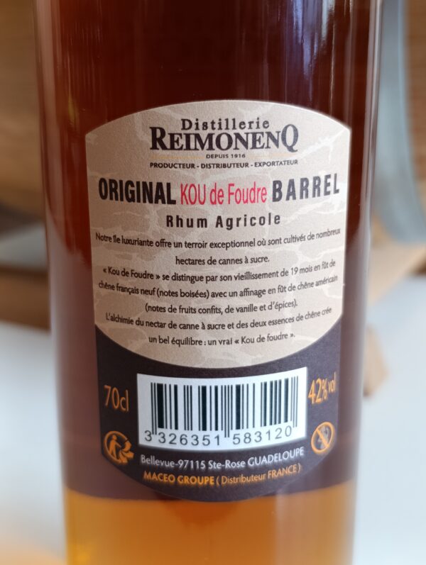 RHUM AGRICOLE REIMONENQ 70 CL 42° CUVEE KOU DE FOUDRE  ESB – Image 3